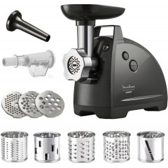 М'ясорубка Tefal HVB Plus, 2000Вт, 2.6кг/хв, 3 решітки, насадка для ковбас, кеббе, томатів, 5 терок, пластик/метал, чорний