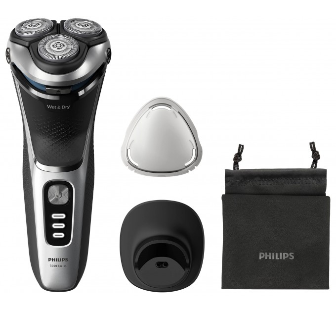 Бритва електр. Philips Series 3000, бритв.головок-3, Li-Ion, сух.+волог., тример,індикатор заряду, чохол, сірий