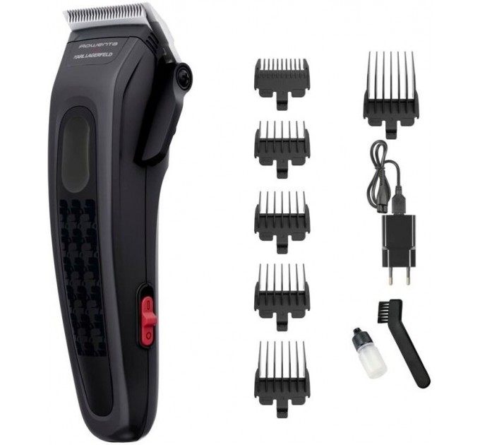 Машинка для стрижки Rowenta KARL LAGERFELD Perfect Line, сеть+акум., роторн. мотор, насадок-6, сталь, черный