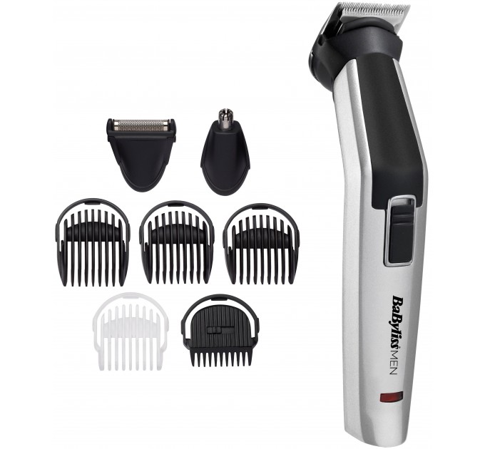 Набір для стрижки Babyliss, для бороди, вусів, голови, носа і тіла, акум., вібраційний мотор, насадок-8, чохол, сталь, сірий