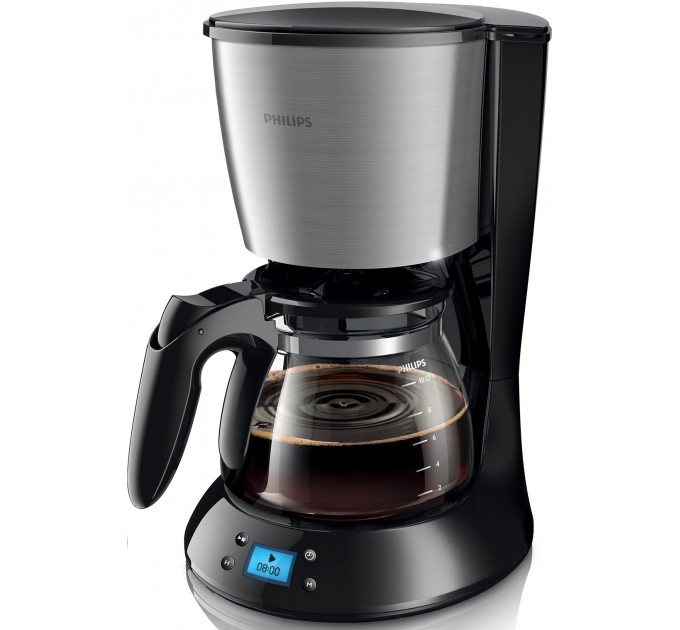 Кофеварка Philips капельная Daily Collection 1.2л, молотый, LED-дисплей, таймер включения, часы, черно-серебристый