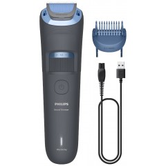 Триммер Philips Series 3000 для бороды и усов, акум., сталь, синий