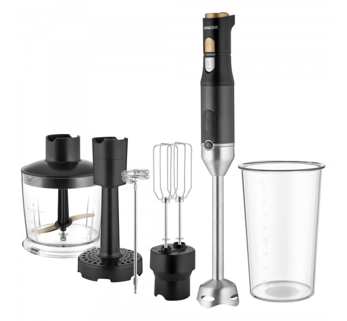 Блендер Sencor погружной 1200Вт, 6в1, чаша-800мл, вспениватель молока, черный