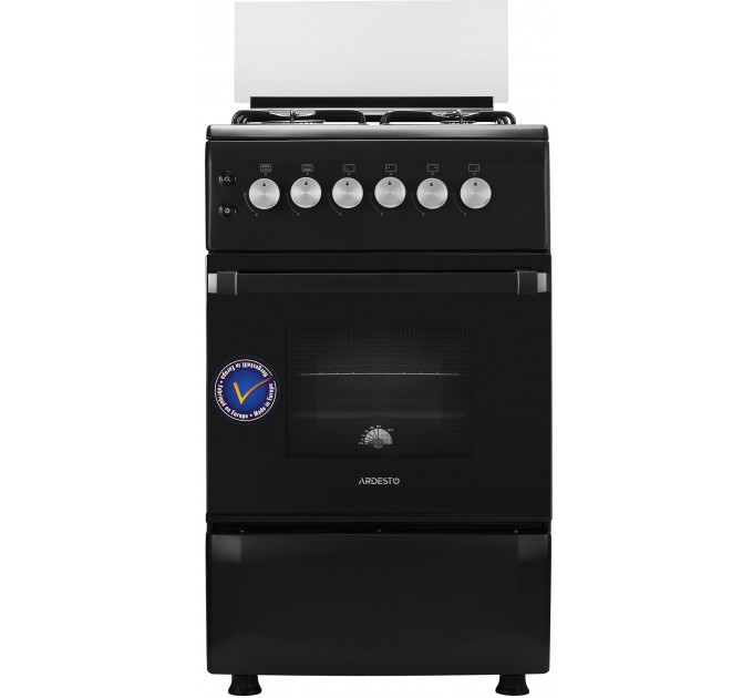 Плита ARDESTO газовая, 50л, 50x60см, электроподжиг, подсветка, термометр, кофе адаптер, откидной ящик, форсунки LPG (подключение газового баллона), черный