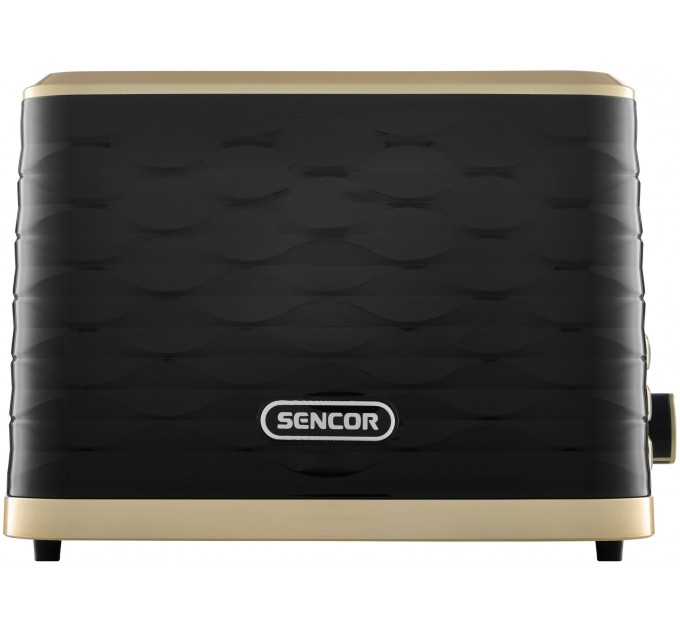 Тостер Sencor 930Вт, підігрів, розморожування, підсвічування, пластик, чорно-золотий