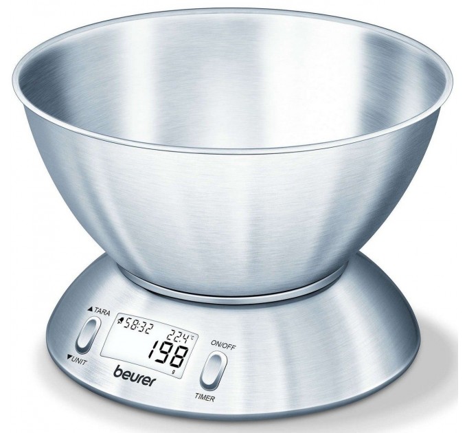 Весы Beurer кухонные с чашей, 5кг, 2хААА , нержавеющая сталь, серый
