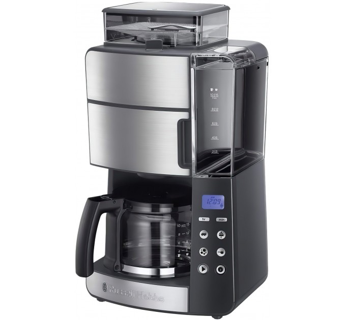 Кофеварка Russell Hobbs капельная Grind and Brew, 1.25л, молотый, LED-дисплей, черно-металл
