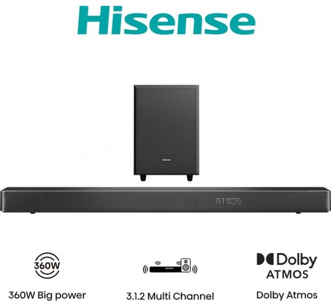 Саундбар 3.1.2 Hisense AX3120G (360 Вт, Dolby Atmos, Бездротовий сабвуфер, Bluetooth)