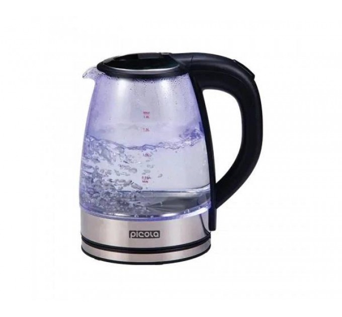 Електрочайник скляний PICOLA PEK-04 (1.8 л, 1500 Вт, LED-підсвічування, чорний)