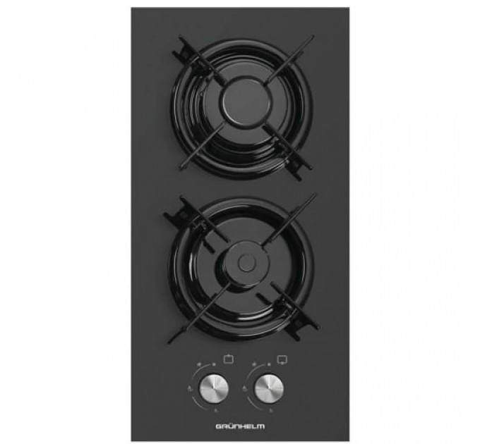 Варильна поверхня Grunhelm GPG 0201 BF, газова, 2 конфорки, скло