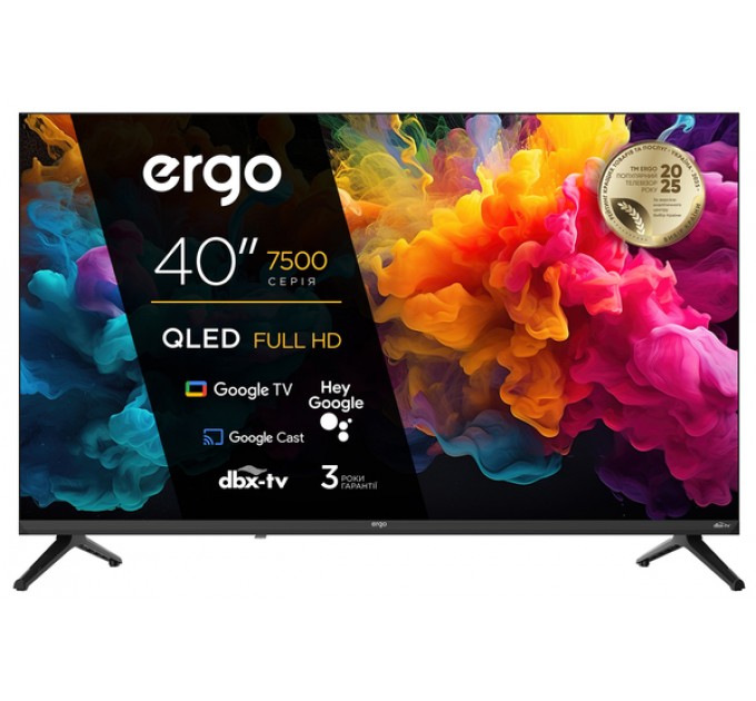 Телевізор Ergo 40JFQ7500, 40", QLED, Full HD, Smart TV, Google TV Телевізор Ergo 40JFQ7500, 40", QLED, Full HD, Smart TV, Google TV