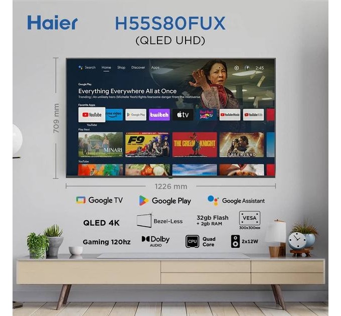 Телевізор 55" HAIER H55S80FUX (4K Ultra HD, Google TV, HDR10, Bluetooth)